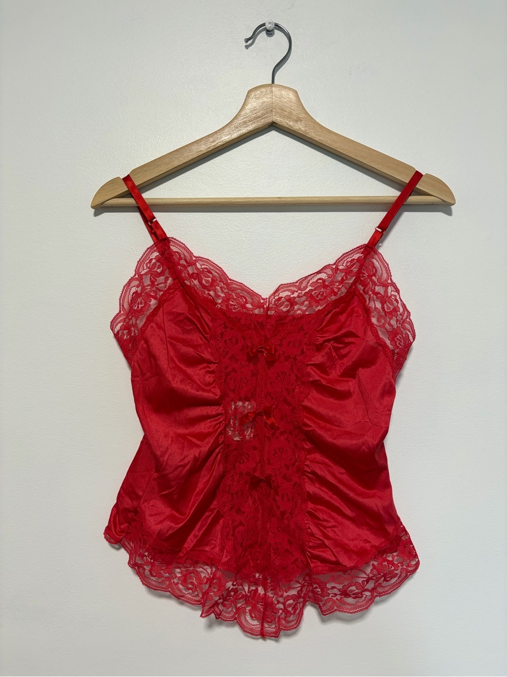 Vintage 80s 90s Kasara Red Satin Lace Camisole Bustier Top Y2K Lingerie Coquette